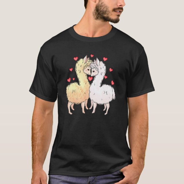 Camiseta Amor Llama Parejas Corazones Retro Groovy Valenti (Anverso)