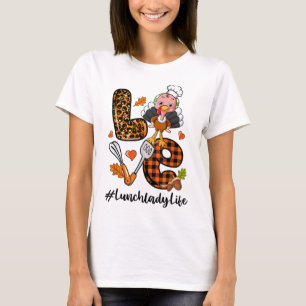 Camiseta Amor Lunch Lady Leopard Calabaza Turquía Caer Grac