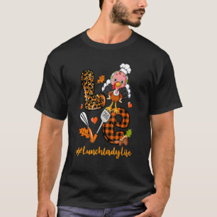 Camiseta Amor Lunch Lady Leopard Calabaza Turquía Caer Grac