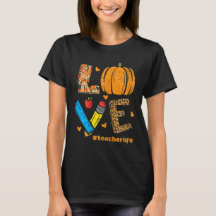 Camiseta Amor Maestra Calabaza Leopard Caída Otoño Thanksgi