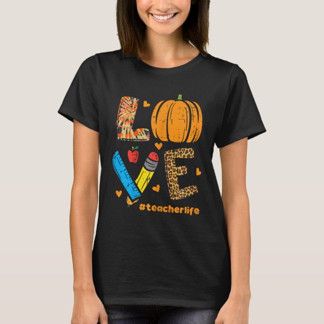 Camiseta Amor Maestra Calabaza Leopard Caída Otoño Thanksgi (Anverso)