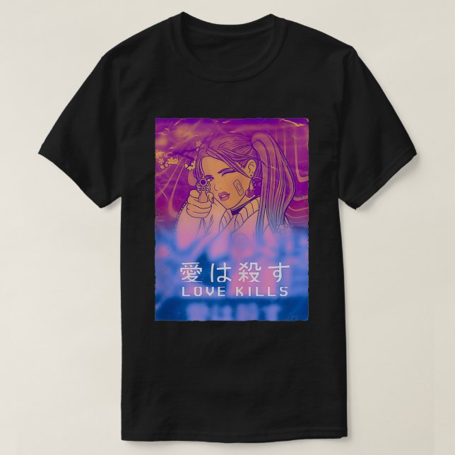 Camiseta Amor mata Anime Manga Japón Vaporwave Estética S (Diseño del anverso)