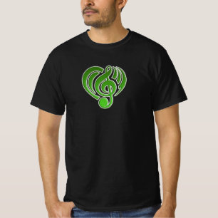 Camiseta Amor musical vibraciones corazón verde nota musica