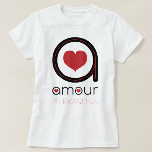 Camiseta Amor negro, corazón rojo, nombre personalizado