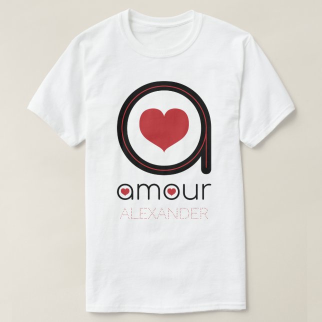 Camiseta Amor negro, corazón rojo, nombre personalizado (Diseño del anverso)