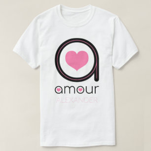 Camiseta Amor negro, corazón rosado, nombre personalizado