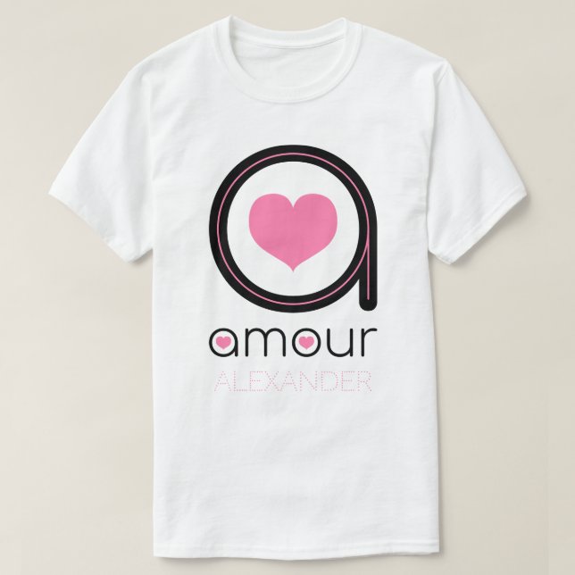 Camiseta Amor negro, corazón rosado, nombre personalizado (Diseño del anverso)