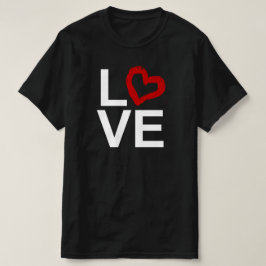 Camiseta AMOR, negro y blanco con corazón rojo esbozado
