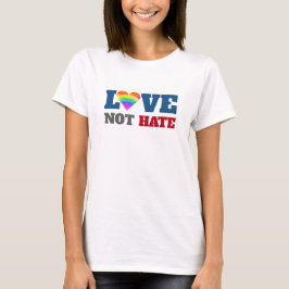 Camiseta Amor, no odio, corazón arcoiris, tipografía audaz