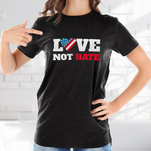 Camiseta Amor No Odio USA Bandera Corazón Audaz Rústico Pat