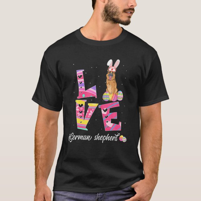 Camiseta Amor Pascua Pastor Alemán Pastor Conejo Oídos Grac (Anverso)