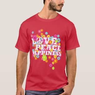 Camiseta Amor Paz Felicidad 60s 70s Hippie Flowerpowe