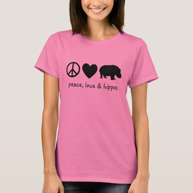 Camiseta Amor Paz Negro & Hipopótamos (Anverso)
