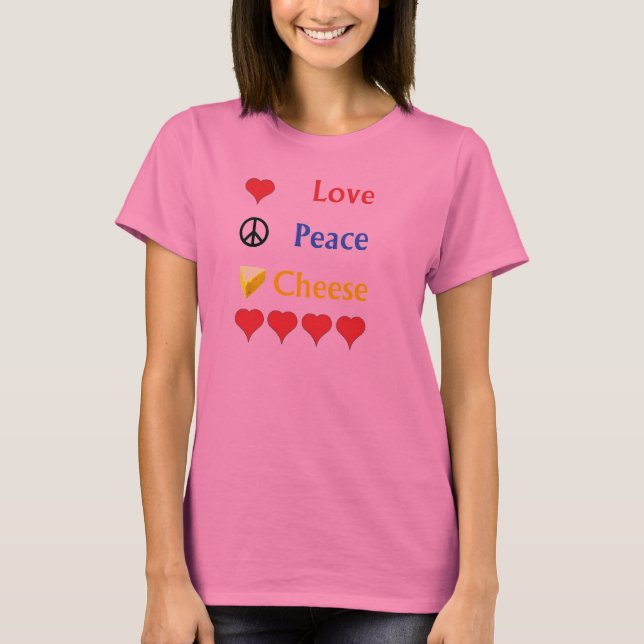 Camiseta Amor, Paz, Queso (Anverso)