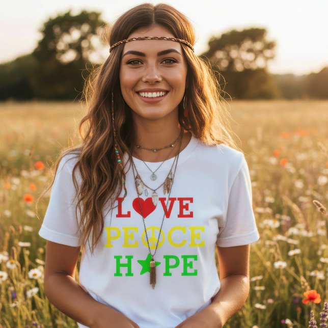 Camiseta Amor, Paz y Esperanza Multicolor (Subido por el creador)