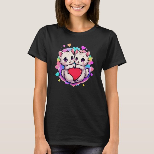 Camiseta Amor perfecto: Gatos Kawaii con corazón (Anverso)