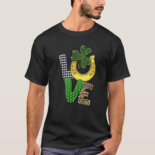 Camiseta Amor Plaid Leopard Shamrock C zapatos de caballo P (Anverso)
