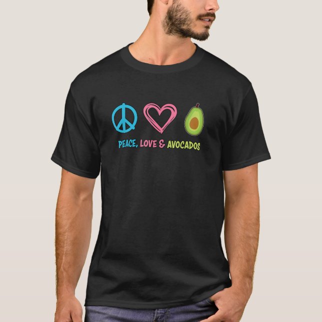 Camiseta Amor por la paz y fruta divertida aguacates (Anverso)