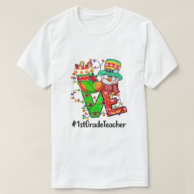 Camiseta AMOR Profesor de primer grado Snowman Santa Hat Na (Diseño del anverso)