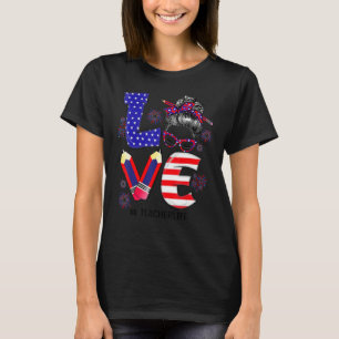 Camiseta Amor Profesor Vida Desordenado Bun Us Bandera Fueg