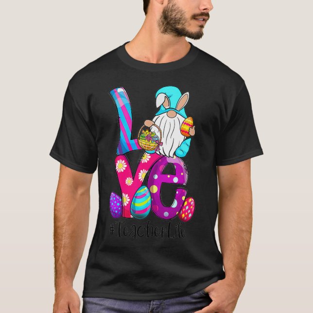 Camiseta Amor Profesor Vida Pascua Gnome Bunny Oars Huevo H (Anverso)