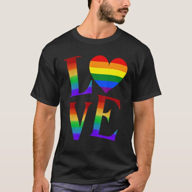 Camiseta AMOR Rainbow LGBTQ Gay Lesbiana Gay Bi Trans Valen (Anverso)