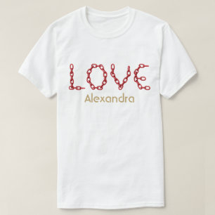 Camiseta Amor Red Chain Letters Gold Name Personalizado