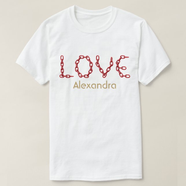 Camiseta Amor Red Chain Letters Gold Name Personalizado (Diseño del anverso)
