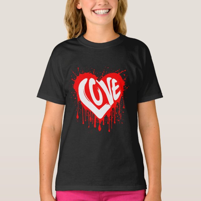 Camiseta Amor Retro Corazón Rojo San Valentín Texto Blanco  (Anverso)