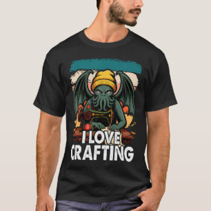 Camiseta Amor Retro Lovecraftiano Dibujo de Cthulhu Cosido
