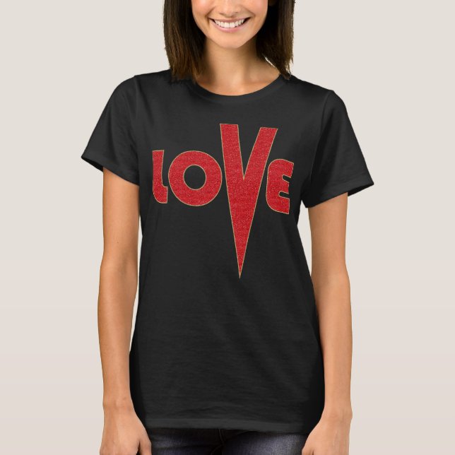 Camiseta Amor Rojo Y Oro Purpurina Alta V Letra Art (Anverso)
