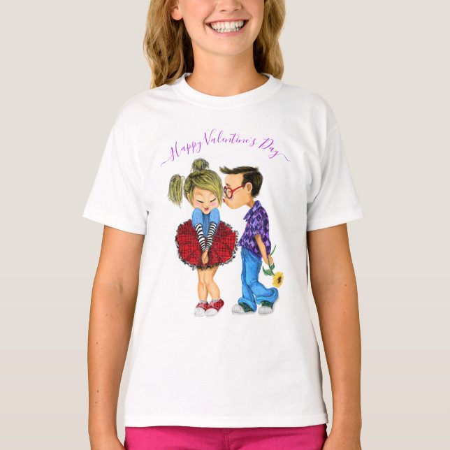Camiseta Amor romántico lindo a pareja - Feliz Día de San V (Anverso)