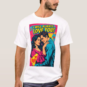 Camiseta Amor Romántico Pop Art Azul Magenta Amarillo