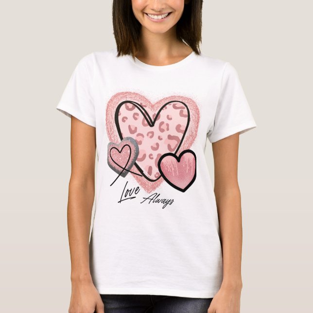 Camiseta Amor Siempre Pink Glam Hearts Moda San Valentín (Anverso)