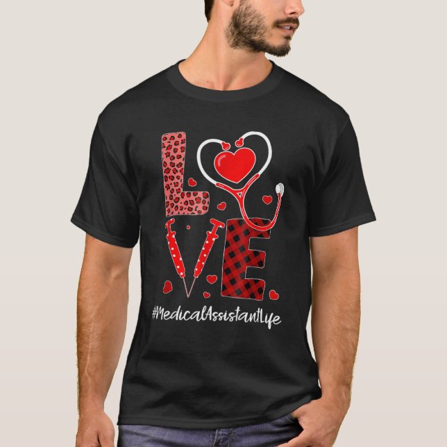 Camiseta Amor Stethoscope Auxiliar Médico del Corazón Valen (Anverso)