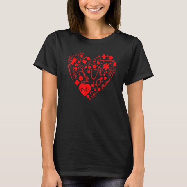 Camiseta AMOR Stethoscope Enfermera Vida Corazón Rojo Cute  (Anverso)