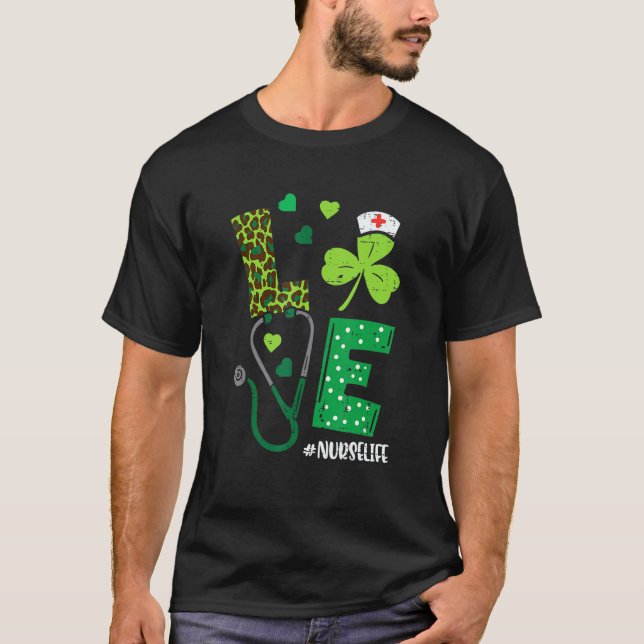 Camiseta Amor Stethoscope Syringe Vida de la enfermera St P (Anverso)