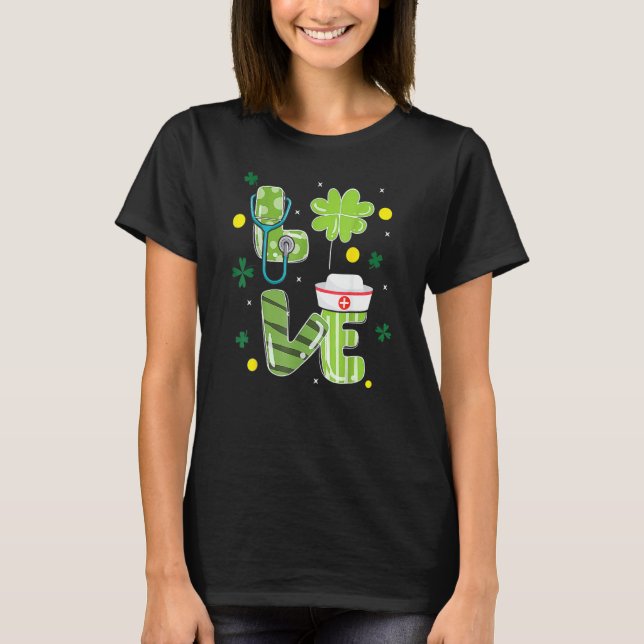 Camiseta Amor Stethoscope Syringe Vida de la enfermera St P (Anverso)