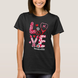 Camiseta AMOR Stethoscope Syringe Vida médica San Valentín