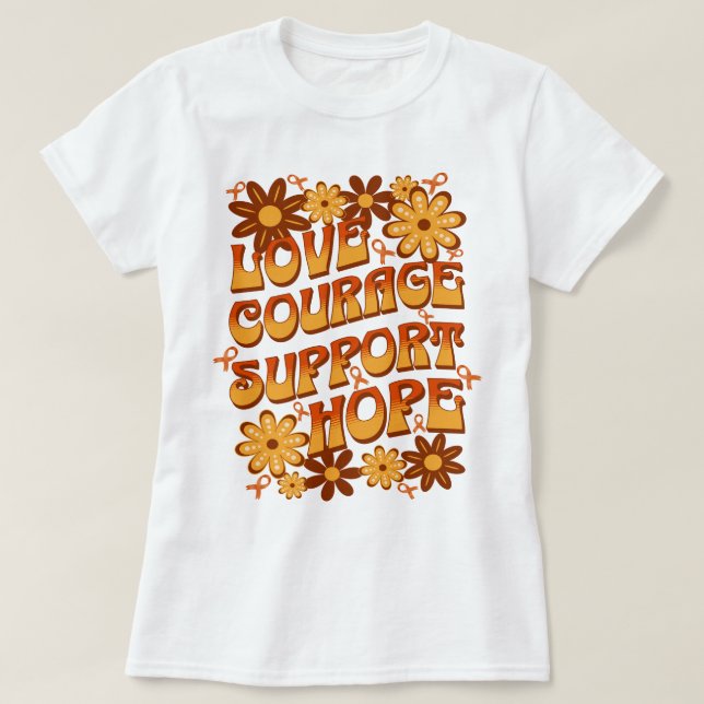 Camiseta Amor Valor Apoyo Esperanza Apoyo a Leucemia (Diseño del anverso)