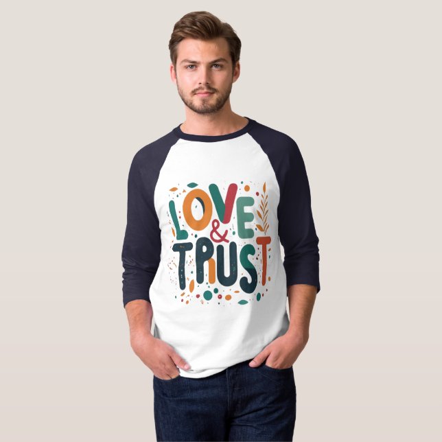 Camiseta Amor y confianza de los hombres 3/4 Sleeve Raglan (Anverso completo)
