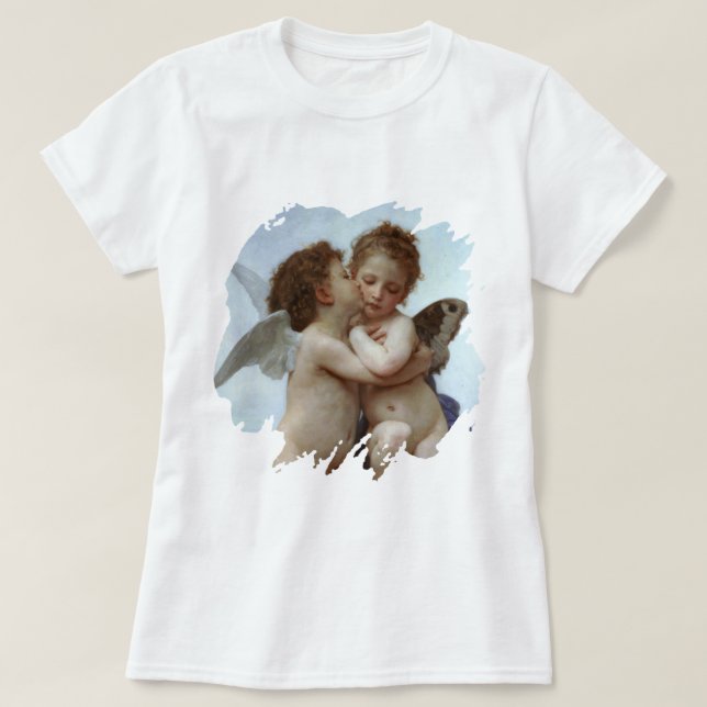 Camiseta Amor y psique como niños/ángeles primer beso (Diseño del anverso)