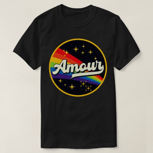 Camiseta Amour Rainbow en un estilo vintage espacial (Diseño del anverso)
