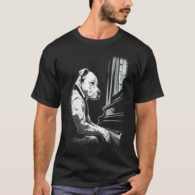 Camiseta Amstaff tocando piano americano Staffordshire Terr (Anverso)