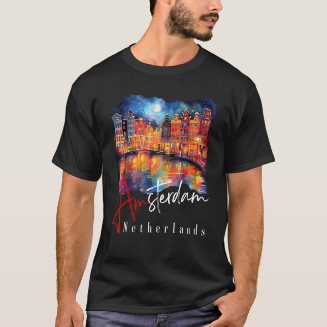 Camiseta Ámsterdam At Night Painting - Países Bajos - Amste (Anverso)