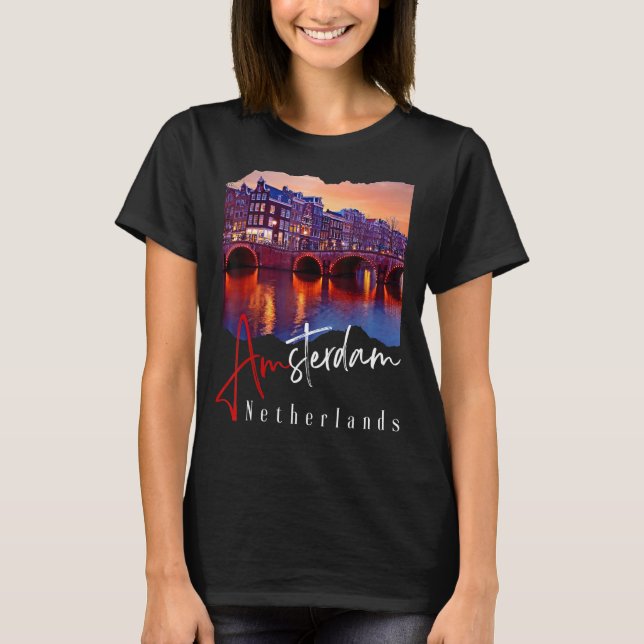 Camiseta Amsterdam De Noche - Holanda Holanda - Amster (Anverso)