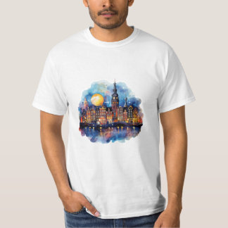 Camiseta Ámsterdam en la pintura de acuarela nocturna