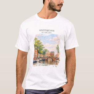 Camiseta Ámsterdam Países Bajos Canal Ciudad Colorida   Via