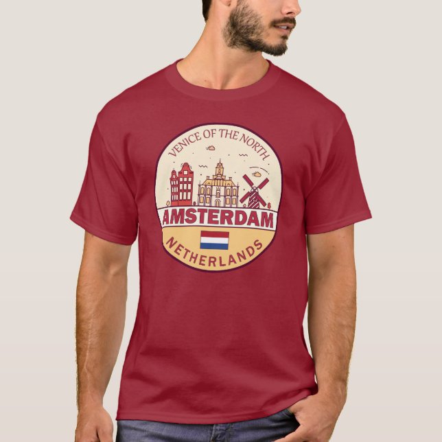 Camiseta Amsterdam Países Bajos City Skyline Emblem (Anverso)