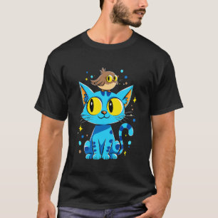 Camiseta Amuleto de amistad de gato azul brillante y búho l
